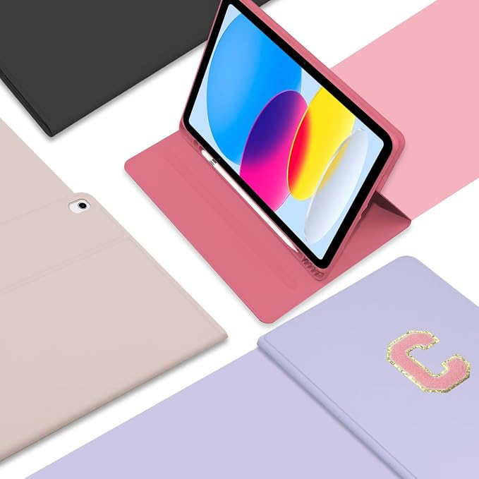 for iPad 9th Generation 10.2 Inch 2021/2020/2019 Case Initial Chenille Letter Suture Personalized for iPad 9th/8th/7th Generation Case with Auto Sleep/Wake Pencil Holder (Black A)