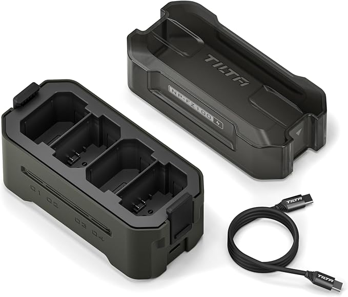 Tilta NP-FZ100 4-Slot Charging Station Compatible with Sony NP-FZ100 | 4-Slot Fast USB-C Charger | Status Indicators | Portable EDC Battery Kit | 2 Batteries | Green