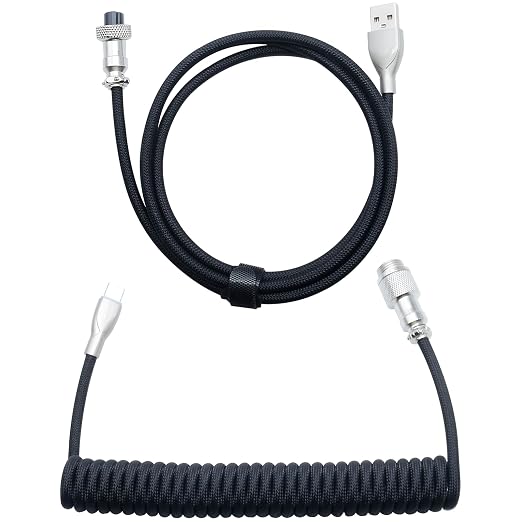 1PCS 1.5M Mechanical Keyboard Cable Black Custom Coiled USB C Cable for Gaming Keyboard with Detachable Metal Aviator USB-A to USB-C