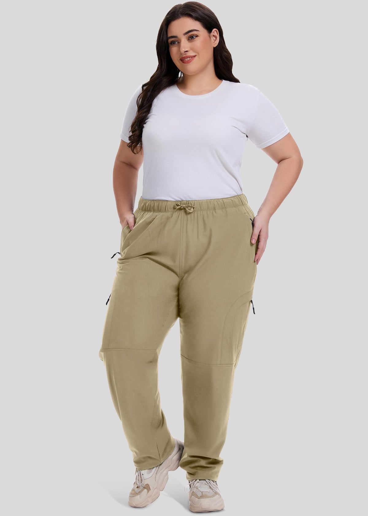 Women's Plus Size Hiking Pants with Pockets-Waterproof, Lightweight,UPF50 Sun Protection-Stretchy Cargo Joggers for Outdoor Activities,D6608,Khaki,4XL