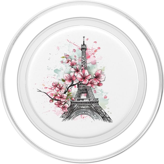 Paris France Eiffel Tower Cherry Blossom Floral Souvenir PopSockets PopGrip for MagSafe