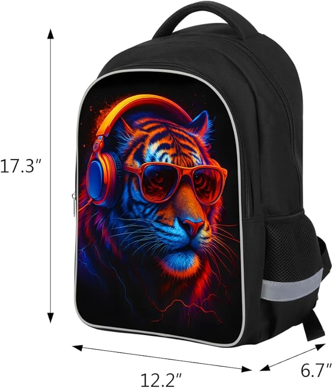 School Backpack for Boys 17" Boys Backpack for Kids Children Teens Elementary Middle School - Students Bookbag Ages 6-18 Travel Back Pack Tiger