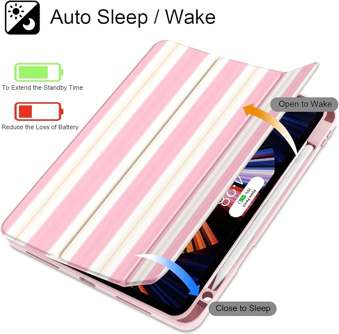 Mektron Case for iPad Pro 11 inch Case M2 2022 Generation 4th Fit 2021 2020 2018 iPad Pro 11 (3rd 2nd &amp 1st Gen) -Buit in Pencil Holder with Shockproof Cover Clear Shell Blue Bows &amp Flower