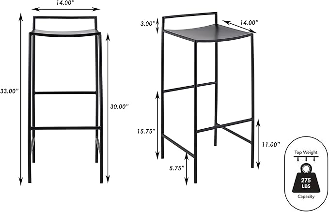 JONATHAN Y BSL1004A Svelte 30" Coastal Contemporary Iron Saddle-Seat Low-Back Bar Stool with Foot Rest for Home, Kitchen, Dining Room, Workspaces, Cafes and Resturants, Black Frame