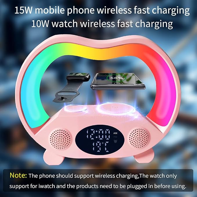 IHAO 3in1 Multifunctional Foldable Wireless Charging Station with LED Ambient Night Light Fast QC3.0 Charger for Phone iWatch Headphone Space-Saving Auto-Shutoff &amp Overcharge Protection-Black