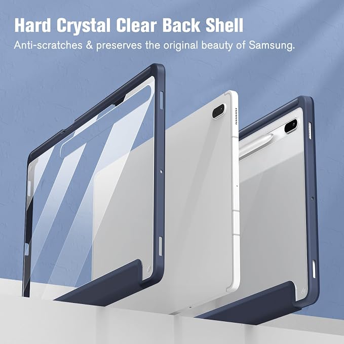Fintie Clear Case for Samsung Galaxy Tab S8 Plus/ S7 FE/ S7 Plus 12.4 Inch | Transparent Back Shell Viewing &amp Typing Angles Shockproof S Pen Holder Auto Wake/Sleep Black