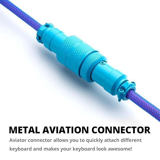 GUNMJO Pro Custom Coiled USB C Cable for Gaming Keyboard Double-Sleeved Mechanical Keyboard Cable with Detachable Metal Aviator 1.5M USB-C to USB-A Blue Color