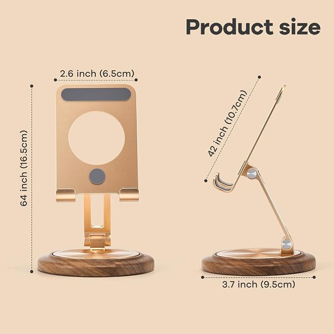Dual Folding Phone Desk Stand Wood Black | Adjustable Foldable Beside Phone Holder