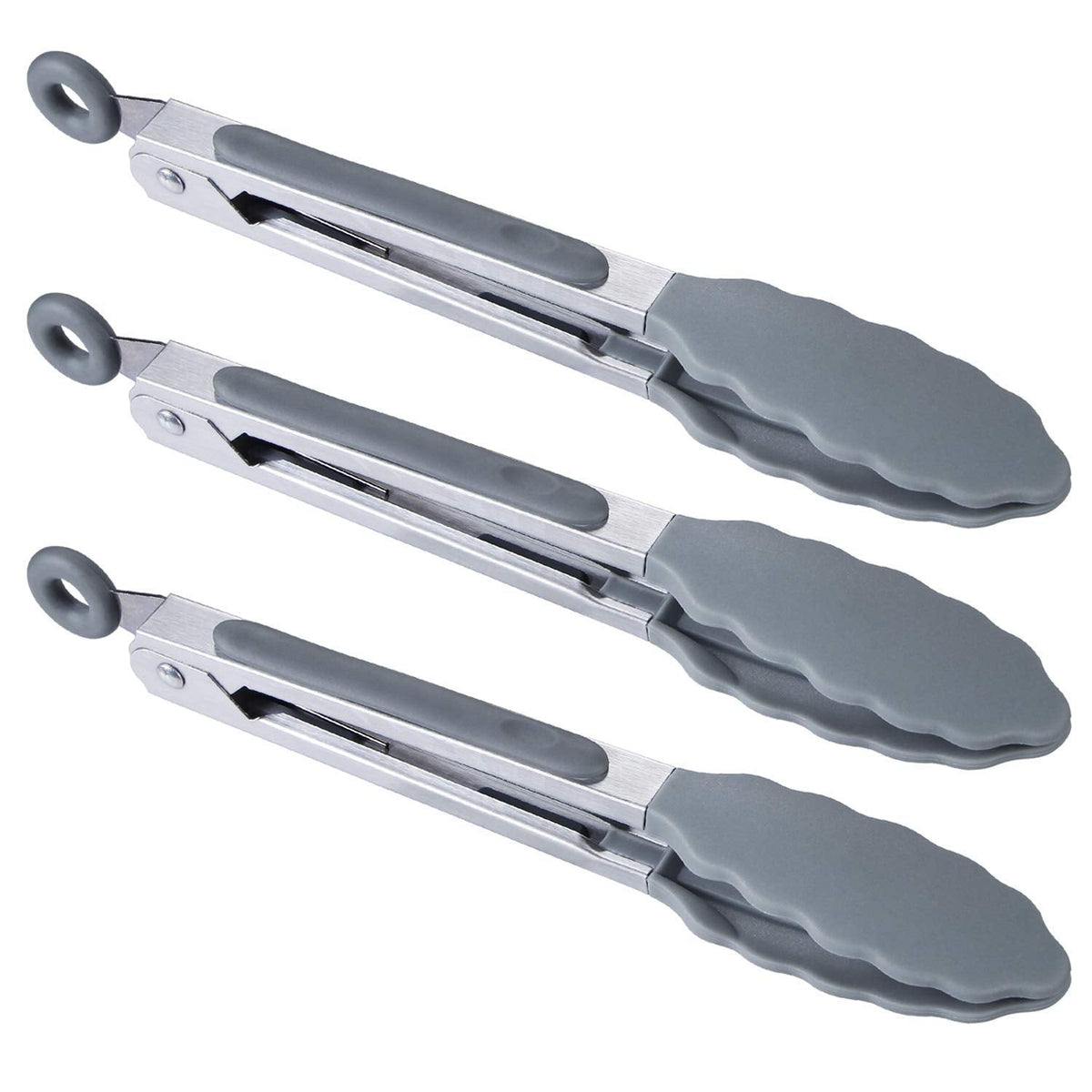 MSY BIGSUNNY Kitchen Food Tongs - 7" Mini Silicone Serving Tongs - Set of 3 (Blue)