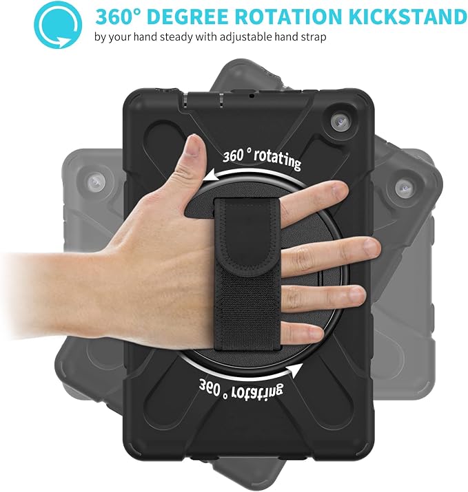 Case for Galaxy Tab S10 FE+ 13.1 2025 with Screen Protector+360 Rotating Hand Strap&ampStand+Shoulder Strap (Black)