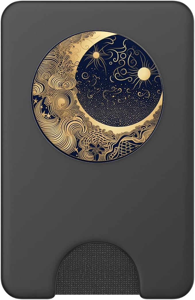 Golden Blue Crescent Moon Celestial Aesthetic Chic Boho PopSockets Adhesive PopGrip