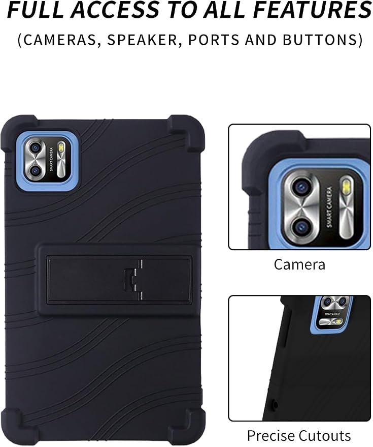 Case for PRITOM B8/PRITOM L8/VASOUN Tab8 Tablet 8 Inch- Soft Silicone Shock Proof Lightweight Stand Rubber Shell Protective CoverKids Friendly Soft Silicone Adjustable Stand CoverBlack