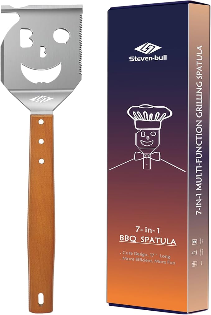 STEVEN-BULL S Grill Spatula for Outdoor Grill, 7-in-1 BBQ Spatula for Grill, 17 Inch Long Barbecue Tool, Perfect BBQ Gifts for Men (Color Box Packaging)