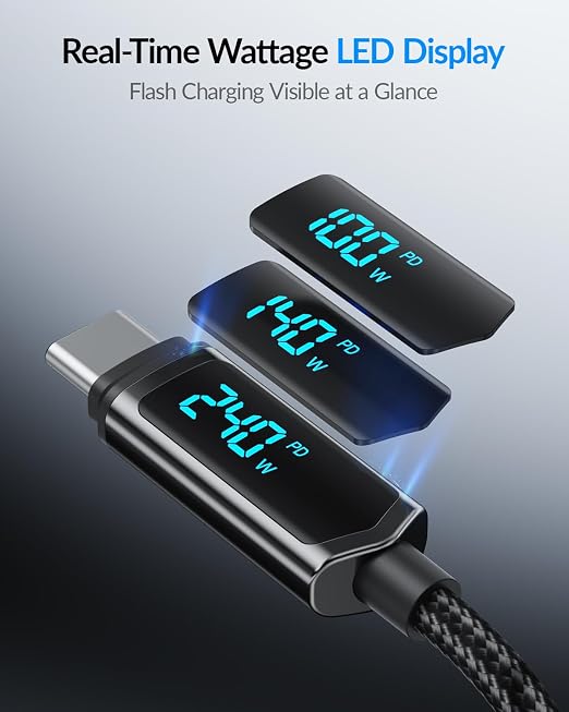SOOPII USB C to USB C Cable [10FT2-Pack] 100W PD Fast Charging USB C Cable Nylon Braided Type-C Cable with LED Display for lPhone 15/15 Plus MacBook Pro Samsung Galaxy S22/S10 Pixel LG