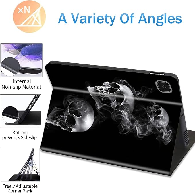 for Samsung Galaxy Tab A8 10.5 2022 Slim Case with Adjustable Stand Cover with Auto Wake/Sleep Smart Cover for Samsung Galaxy A8 10.5 Inch（SM-X200/X205/X207）- Black and White Skull Head Tree