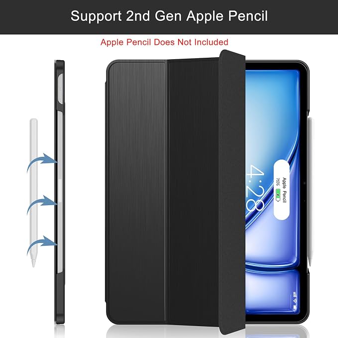 Soke Case for iPad Air 13 Inch (M3/M2) 2025/2024iPad Pro 12.9 2022 2021(6th 5th Generation) - [Slim Trifold Stand + Auto Wake/Sleep]Protective Hard PC Back Cover (Black)