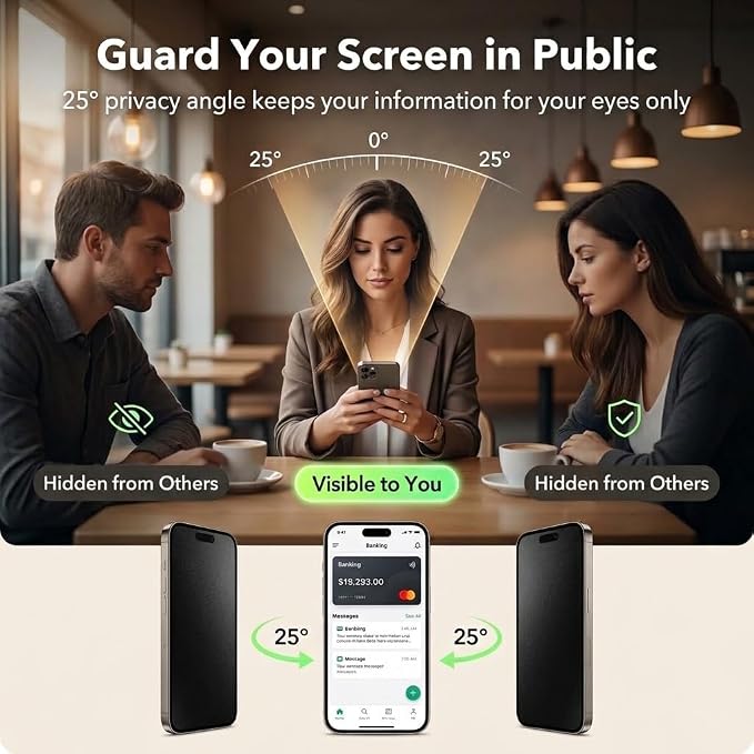 for iPhone 17 Pro Matte Privacy Screen Protector [2+2 Pack] 28° Side-View Privacy Tempered Glass with Camera Lens Protector Anti-Glare Anti-Fingerprint Bubble-Free Installation Frame Case Friendl