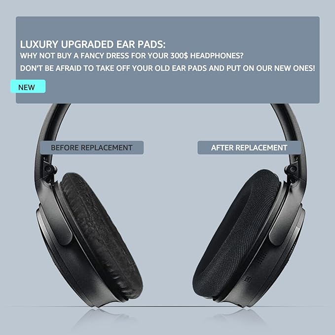Fabric Comfort -Wzsipod Ear Pads for Bose QuietComfort 35/Qc35ii Headphones, Compatible with QC45 QC25 QC2 QC15 & More Series, Replacement Exclusive Styles, s1