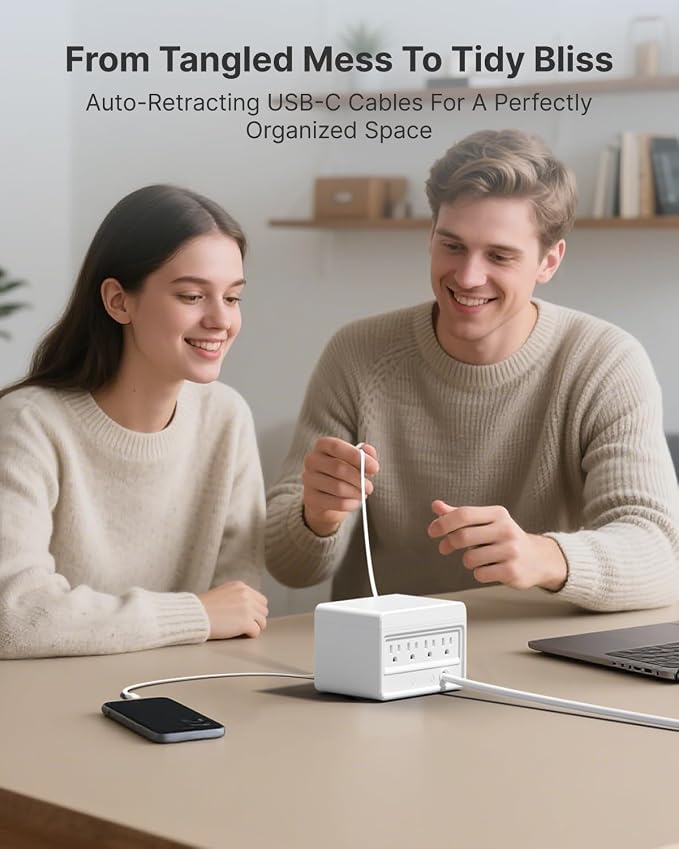 Gitryin 2 Lightning 2 Type-C Retractable Wall Chargers with 2 USB A Ports and 1 Power Strip 12-in-1 Modular Charging Station