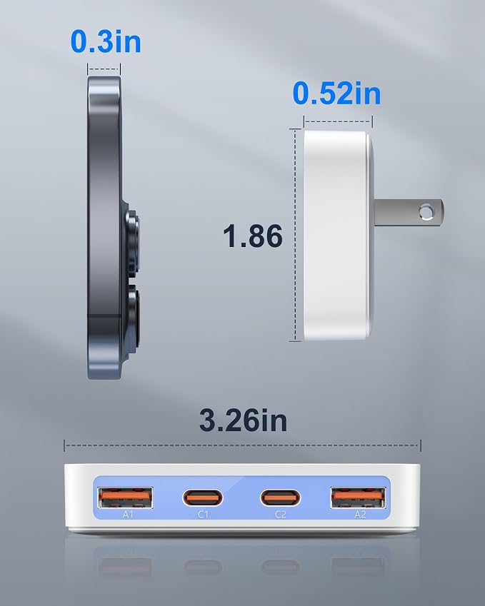 USB C Wall Charger Super Thin Flat USB Wall Plug with 4 Ports Fast Charging USB Plug Adapter with PD20W for Home and Travel (Blue)