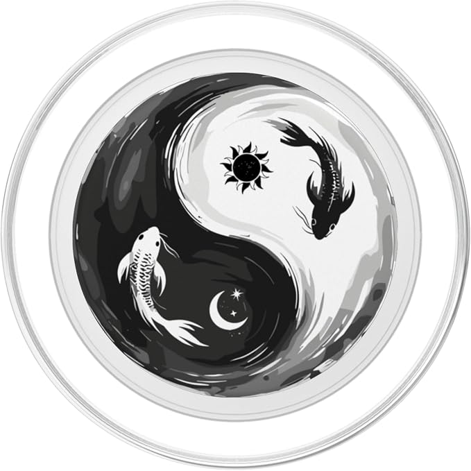 Black White Yin Yang Koi Fish Japanese Balance Art Pattern PopSockets PopWallet for MagSafe