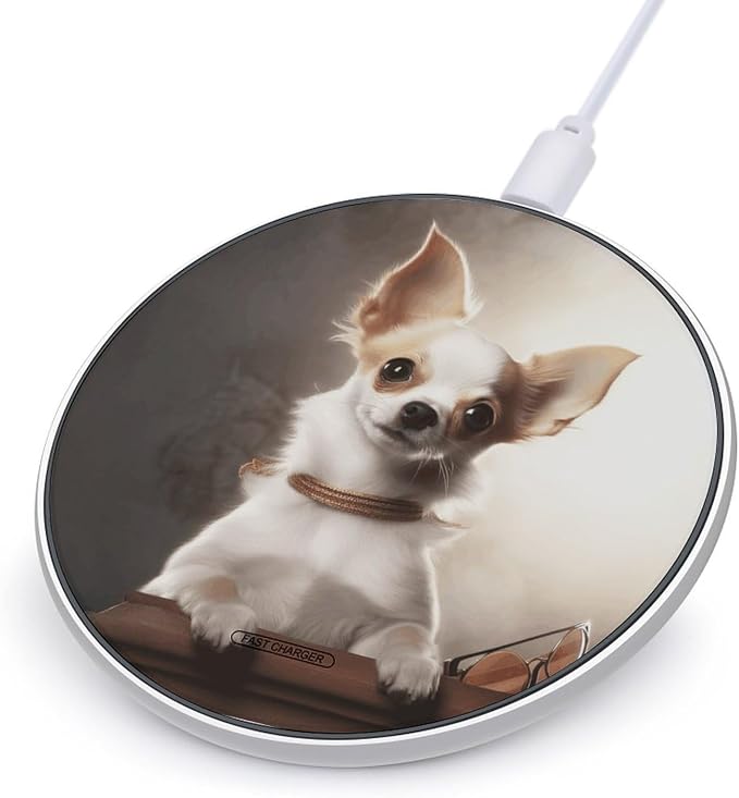 Cute Chihuahua Wireless Charger Fast Charging Pad | Anti-Slip Qi Certified Wireless Charging Pad for All Phones with Wireless Charging Function for Home Office Travel