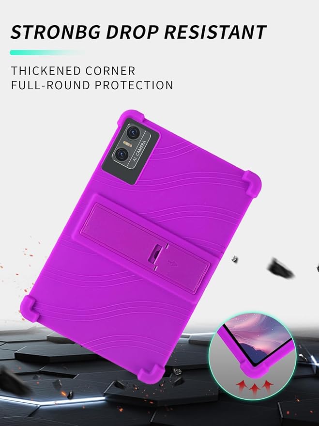 Case for DOMATON D105 Android 14 Tablet 2025 Tablets 10 inch，WUNIAK Shock Proof Lightweight Stand Rubber Shell Protective CoverKids Friendly Soft Silicone Adjustable Stand CoverBlack