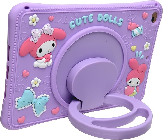 Cartoon Case for iPad mini 1/2/3/4/5 7.9，MONEHOYSY Cute Soft Silicone Kickstand [Drop ProofShock ProofAnti Slip] Back Stand Cover Case for Kids Children Teens Girls Boys (Kitty-1)
