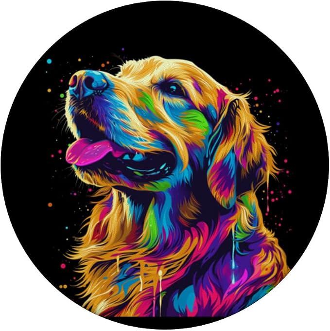 Colorful Pop Art Cute Golden Retriever Dog Portrait PopSockets Adhesive PopGrip