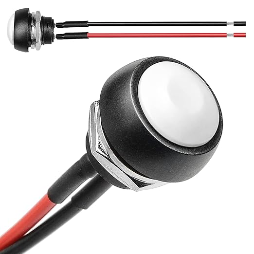 QTEATAK 1/2"(12mm) Pre-Wired Mounting Hole On/Off White Mini Round Waterproof Momentary Push Button Switch JF-33B -2Pack