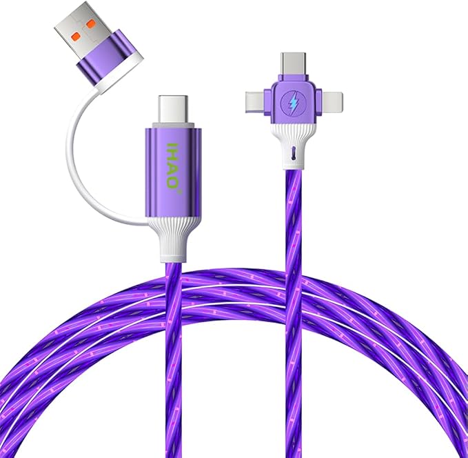 IHAO Multi Ports Charger Cable 3 Combinations in One Cable USB A to USB C/Micro USB PD Fast Charging Cord Lighted Up LED Flowing Compatible with Almost All Kinds of Electric Device-39Inches Blue