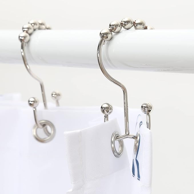Shower Curtain Hooks, Goowin Shower Curtain Rings, Stainless Steel Shower Curtain Hooks Rust Proof Free Sliding Double Shower Hooks for Curtain, Shower Curtains & Liners (Nickel)