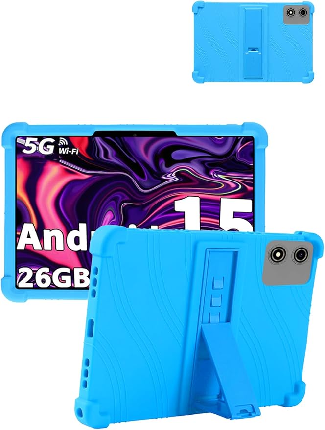 for JJGJ P30 (10 Inch) Android 15 Tablet Protective case Shockproof Lightweight Silicone Protective Cover with Stand Child-Friendly Protection Easy to Clean Design Sky Blue.