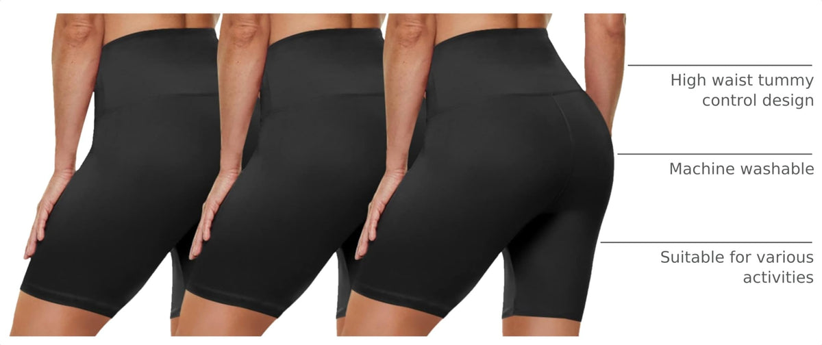 HLTPRO 3 Pack Plus Size Biker Shorts with Pockets for Women (S-4XL)- 8"/5"/3" High Waist Tummy Control Shorts for Yoga