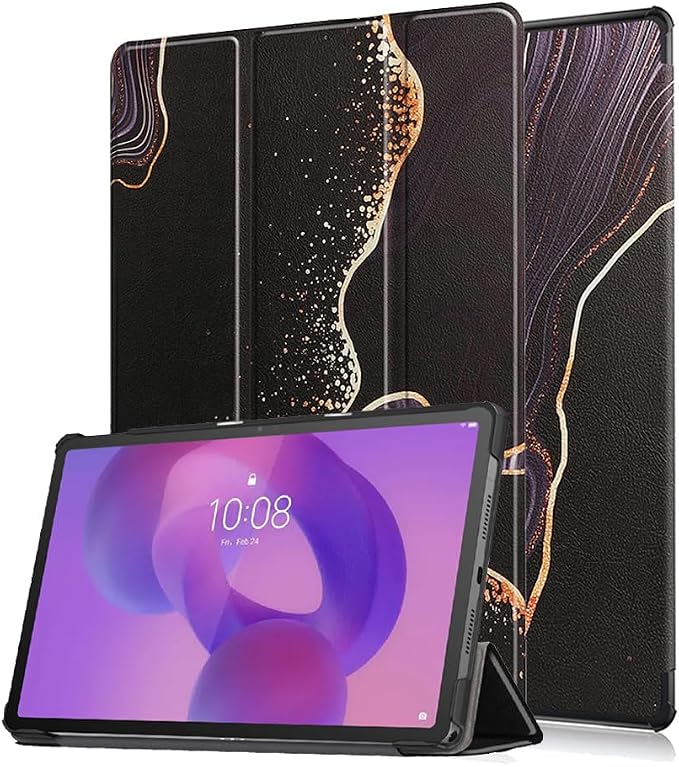 Smart Case for Lenovo Idea Tab 11 Inch 2025 (TB-336ZU/FU) Tablet | Magnetic Trifold Slim Folio PU Leather Stand Cover with Auto Sleep Wake (Black Marble)