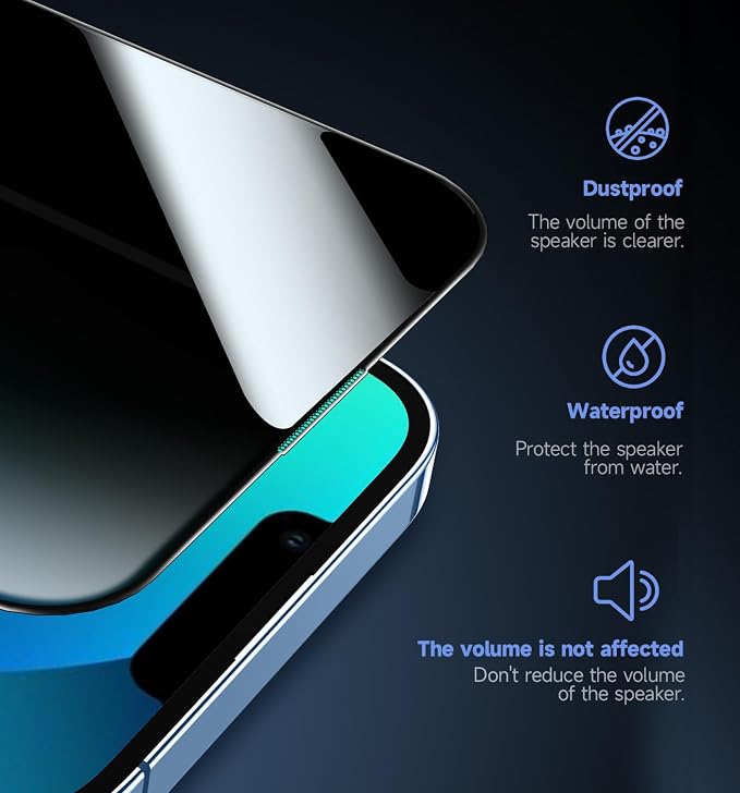 MAGIC JOHN Privacy 2 Pack for iPhone 13/13Pro/14/16e Glass Screen Protector | 6.1 inchEasy InstallationAuto Dust-EliminationBubble FreeTempered Glass