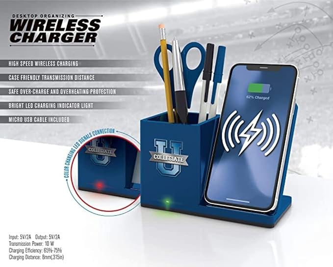SOAR NCAA Unisex Cell Phone Wireless Charging Stand and Desktop Organizer