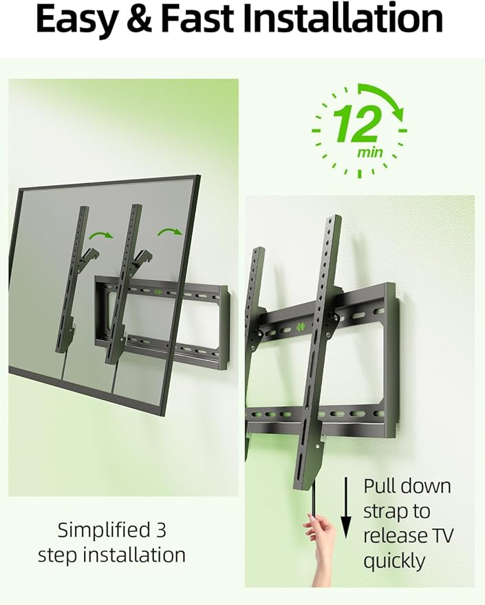 USX Mount UL Listed TV Mount Low Profile for Most 26-60" Flat Screen LED, LCD, Curved TVs, TV Wall Mount Bracket Tilt VESA 400x400mm- Up to 99lbs, Quick Lock and Release to Mounts on 12" 16" Stud