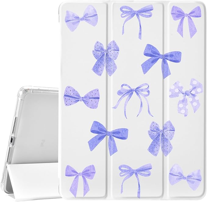 JOYLAND Pink Bow Compatible with iPad 6th/5th Generation (2018 2017 Model 9.7 Inch)iPad Air 2/Air 1 (9.7 Inch) with Pencil Holder-Trifold Stand Protective Cover with Soft TPU BackBlack