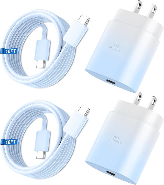 Super Fast Charger Type C 25W USB C Wall Charger Fast Charging for Samsung Galaxy S26 Ultra/S26/S26+/S25 Ultra/S25/24 Ultra/S24/S23 Ultra/S22 Ultra with 10FT Long Android Type C Charger Cable 2Pack