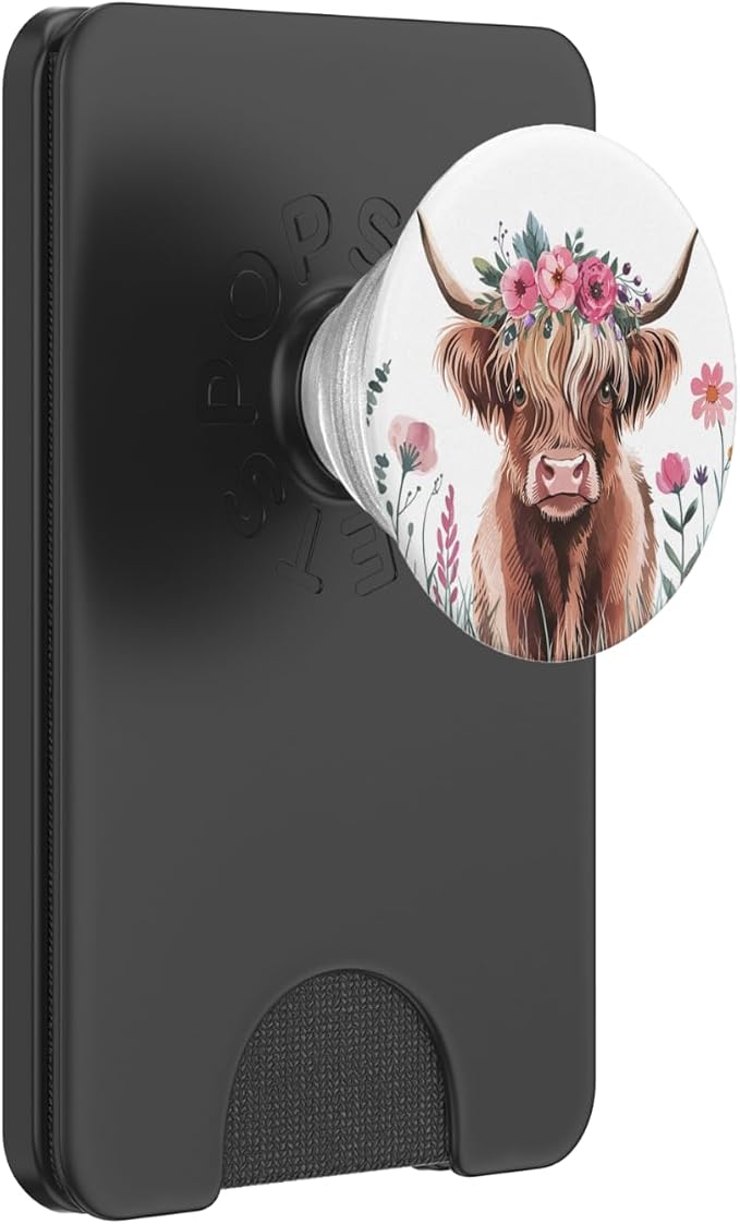 Baby Highland Cow Floral - Adorable Watercolor Farm Art PopSockets Adhesive PopGrip