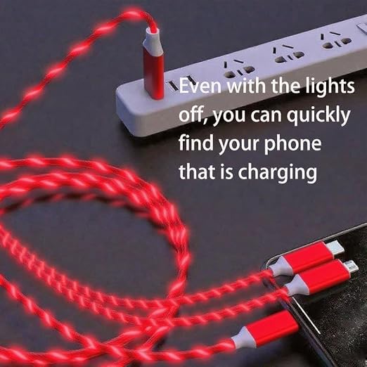 IHAO Multi Ports Light-Up USB Cable USBA to USBC/MicroUSB Cable Durable Fast Charging Cable with Visible Current Flow As Night Light Use-3in1 Blue