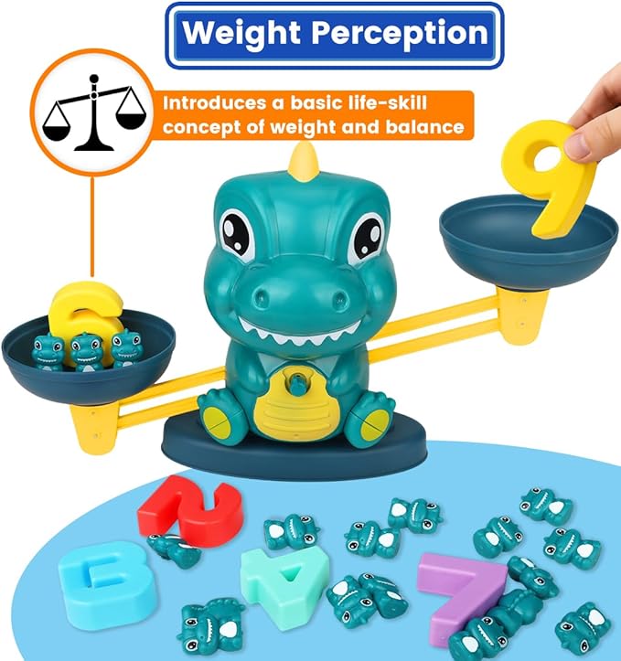 Aitbay Dinosaur Math Balance Toys, Montessori Toys for 3 Years Old Kids, Toddler Educational Toys for 4 5 6 7 Year Old Boys and Girls - Birthday Gifts for Kids Ages 3-5 5-7