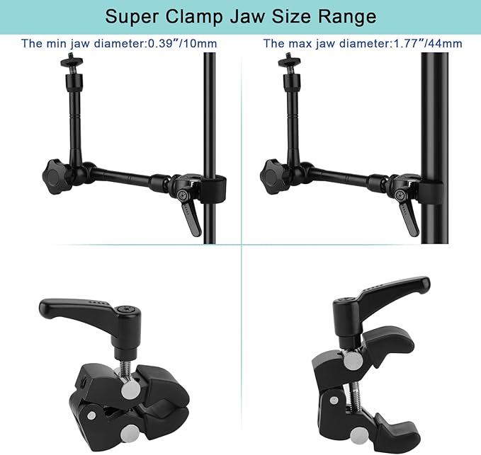 Mippko Camera Super Crab Clamp Mount,10" 360° Adjustable Aluminium Magic Arm Holder,1/4"-20 Thread for Video Light / Insta360 / Canon Nikon DSLR Cameras,Adapter for GoPro Hero 13/12/11/10/9/8/7/6/5