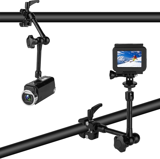 Mippko Camera Super Crab Clamp Mount,10" 360° Adjustable Aluminium Magic Arm Holder,1/4"-20 Thread for Video Light / Insta360 / Canon Nikon DSLR Cameras,Adapter for GoPro Hero 13/12/11/10/9/8/7/6/5