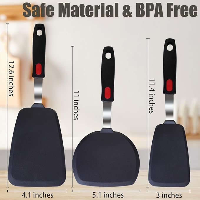 TOTDTDA 3-Pack Large Silicone Spatula Turners for Nonstick Cookware