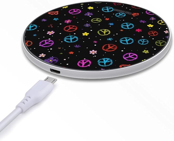 Colorful Peace Sign Wireless Charger SlimWireless Charging Pad Anti-Slip Charger Mat for Men Women