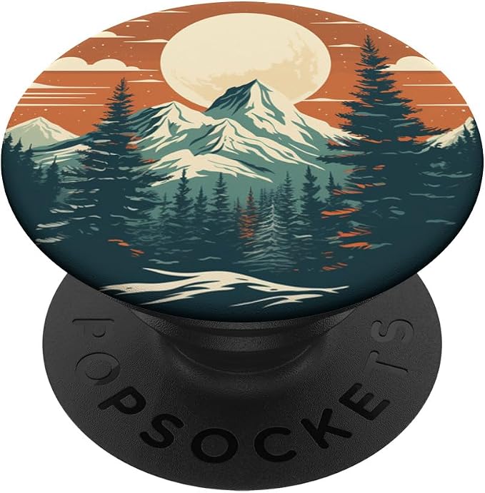 Retro Pine Tree Mountain Scene Forest Nature PopSockets Adhesive PopGrip