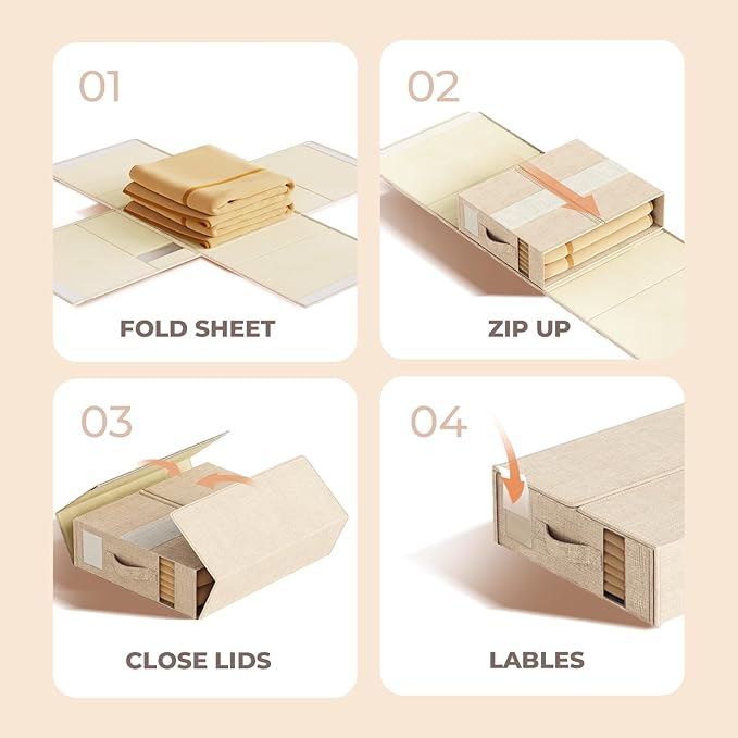 8Pack Sheet Organizers for Linen Closet - King/Queen Size Bedding Storage Boxes with Clear Window | Foldable, Dustproof Linen Organizer for Blankets & Sheet Sets,Beige