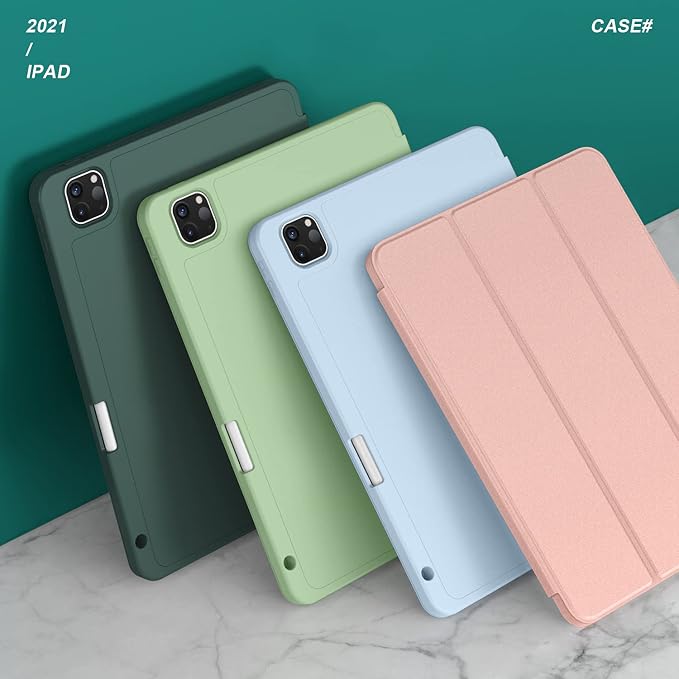 New iPad Pro 11 Inch Case 2022(4th Gen)/2021(3rd Gen)/2020(2nd Gen) with Pencil HolderSmart iPad Case [Support Touch ID and Auto Wake/Sleep] with Auto 2nd Gen Pencil Charging (Deep Pink)